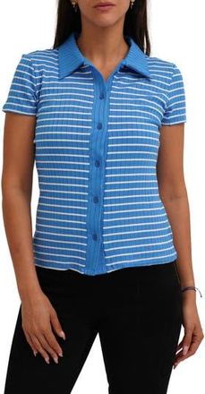 Cyrus Stripe Rib Button-Up Knit Top in French Blue/Bone at Nordstrom Rack, Size X-Large