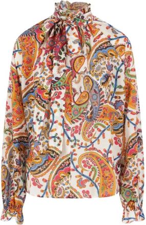 Etro Bedrukt katoenen en zijden overhemd - Dames - Blouses - Veelkleurig - XS - Katoen - Overhemden