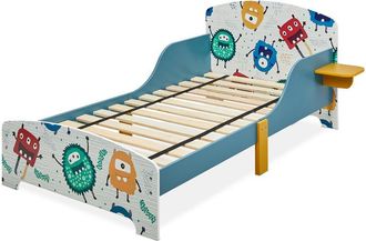 Relaxdays Relaxdays - Letto per Bambini, Sponde Anticaduta, Rete a Doghe Rigide con Motivo Mostri, hlp 60 x 94 x 143 cm, Bianco Blu