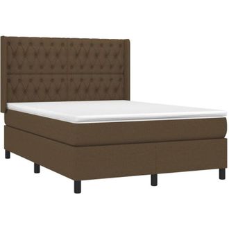 vidaXL Vidaxl - Cama Box Spring Colch&oacute;n Luces Led Tela Marr&oacute;n Oscuro 140x190 Cm
