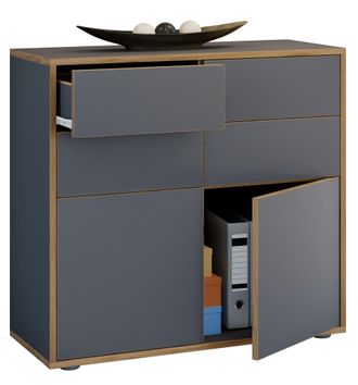 VCM Caja De Cajones De Madera Sideboard Con Puertas Giratorias Y Cajones Muebles De Oficina Dimensiones Aprox. Al. 74 X An. 100 X T. 32cm - Salia (antraci