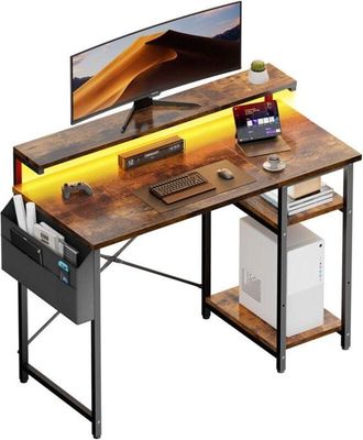 OEM Escritorio De Inform&aacute;tica - Hlonone - Modelo De Dos Niveles - Iluminaci&oacute;n Led - Regulable En Altura - Marr&oacute;n