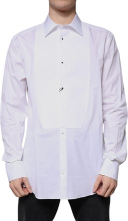 Dolce & Gabbana White Bib Cotton Poplin GOLD Formal Mens Shirt