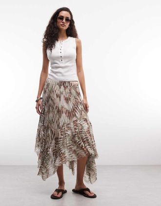 AllSaints Danae - Gonna midi invecchiata con volant e stampa multicolore