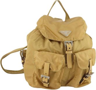 Prada Double Front Pocket Backpack Tessuto Beige Nylon Backpack Bag (Pre-Owned)