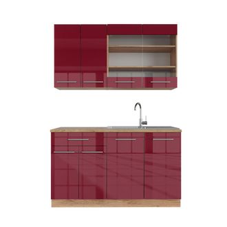 Vicco Cocina Para Solteros Fame-line, Burdeos Brillo Intenso/roble Dorado, 140 Cm, Et Roble, Vicco