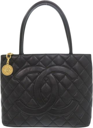 Chanel Black Grained Calfskin Handbag Tote Bag (Pre-Owned)