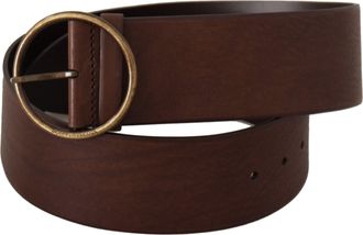 Dolce & Gabbana Womens Brown Leather Wide Waist Logo Metal Round Buckle Belt