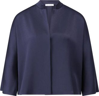 Rosso35 Satin Oversized Blouse met Vleermuismouwen - Dames - Overhemden - Blauw - 2XL - Leer - Overhemden