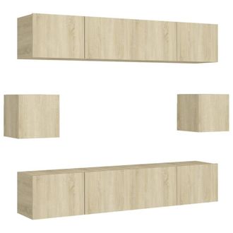Berkfield Home 6 Piece TV Cabinet Set Sonoma Oak Engineered Wood in Light Tan