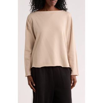 Eileen Fisher Boxy Boat Neck Organic Cotton Top in Wheat at Nordstrom Rack, Size Xx-Small