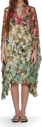 America & Beyond Farm Chirping Birds Printed Frill Kaftan Dress In Multi