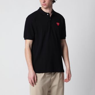Comme Des Gar&ccedil;ons Black Red Heart cotton polo shirt