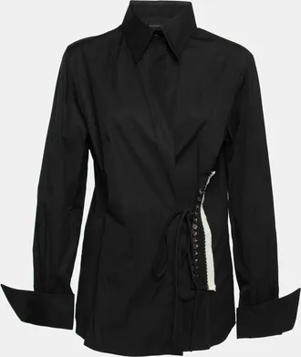 Gianfranco Ferre Vintage Black Cotton Button Detail Tie-Fastening Shirt