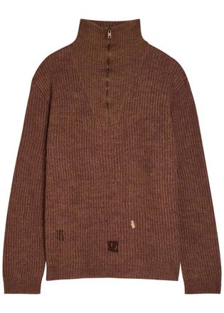 Maison Margiela Ribbed Wool and Linen-blend Jumper - Brown - L