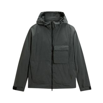 Woolrich Light Jackets, male, Green, Size: XL Shiny Nylon Hooded Jacket