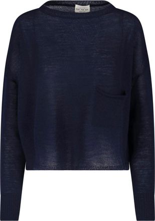 Maryya Navy Blue Virgin Wool Patch-Pocket Crewneck Sweater