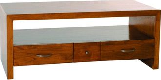 Macabane Mueble TV marrón con 2 cajones grandes y 1 pequeño de madera de mindi