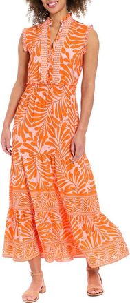 London Times Ruffle Tiered Maxi Dress in Pink/Orange at Nordstrom Rack, Size 14