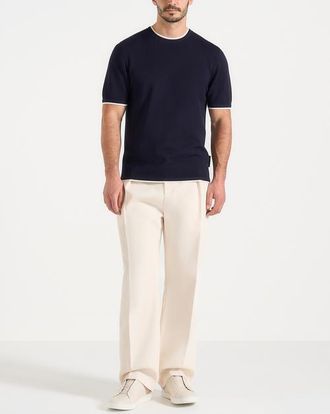 Mani&egrave;re De Voir Wyatt Contrast Knit T Shirt in Navy at Nordstrom, Size Xx-Large