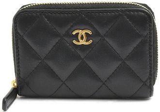 Chanel Matelasse Black Leather Coin Purse/Coin Case (Pre-Owned)