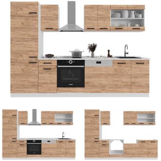 Vicco Cucina componibile R-Line, Calcestruzzo/antracite, 300 cm con armadio alto, pl Marmo