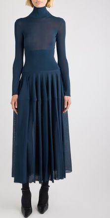 Alaia Long Sleeve Peplum Midi Dress in Marine at Nordstrom, Size 10 Us