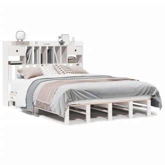 Berkfield Home Bookcase Bed Frame White 150x200 cm King Size Solid Wood Pine