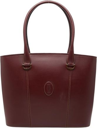 Cartier Must Bordeaux Wine Red Leather Shoulder Bag Tote Bag (Pre-Owned)