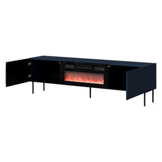 Dmora Mueble Para Tv Vermezzo, Un Estante, 2 Puertas, Chimenea Incluida, 200x42x57h Cm Azul