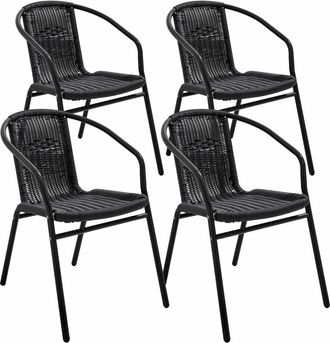 Oviala Conjunto de 4 sillones de jardín de aluminio y resina negra