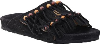 Taji Buckle Fringes Suede - Dames - Slip ons - Zwart - 39 EU - Leer - Schoenen