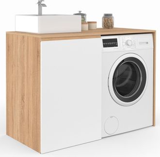 IDMarket Mobile Per Lavatrice O Asciugatrice Con Armadio Tomi, Mobile Per Lavabo In Legno Effetto Faggio E Bianco