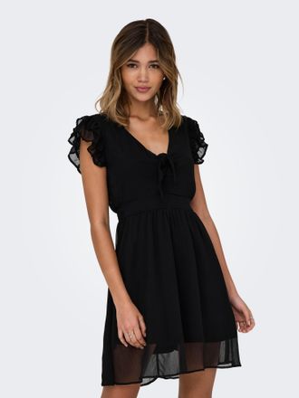 Only Midikleid ONLY ONLASTA LIFE S/S PEEKABOO DRESS WVN, Damen, Gr. L, N-Gr, schwarz, Obermaterial: 100% Polyester, unifarben, regular fit ca. Mitte Obersc