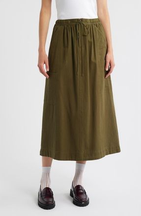 Damson Madder Vika Utility Organic Cotton Midi Skirt in Olive at Nordstrom, Size 10 Us