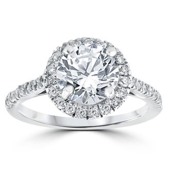 Pompeii3 Certified 2 1/3Ct Round Diamond Halo Engagement Ring 14k White Gold Lab Grown Size Selectable