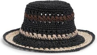 Steve Madden Carly Striped Crochet Bucket Hat in Black at Nordstrom Rack