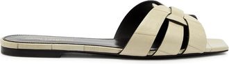 Saint Laurent Tribute Crocodile-effect Leather Sliders - Ivory - 39 (IT39 / UK6)