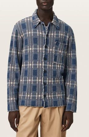 AllSaints Troppo Plaid Frayed Trim Button-Up Shirt in Moonstone Blue at Nordstrom, Size Xx-Large