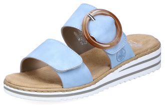 Rieker Pantolette RIEKER, Damen, Gr. 36, blau (hellblau), Lederimitat, Schuhe Pantolette, Keilabsatz, Sommerschuh, Schlappen mit softer Innensohle