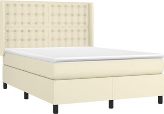 vidaXL Cama Box Spring Colch&oacute;n Y Led Cuero Sint&eacute;tico Crema 140x190 Cm Vidaxl