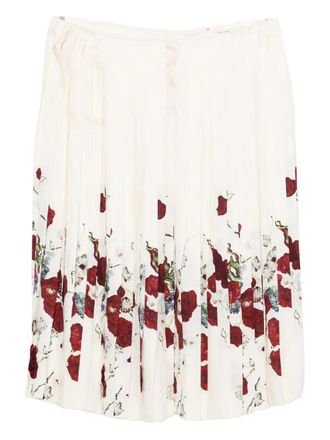 Khaite pleated floral midi A-line skirt - Neutrals