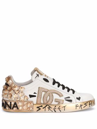 Dolce & Gabbana logo-patch lace-up sneakers - men - Calf Leather/Goat Skin/Lamb Skin/Rubber/Rubber/Polyester - 40.5 - White