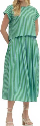 Entro Preppy Stripe Top And Midi Skirt Set In Green