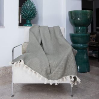 Febronie Manta plaid algod&oacute;n verde aceituna 160x250