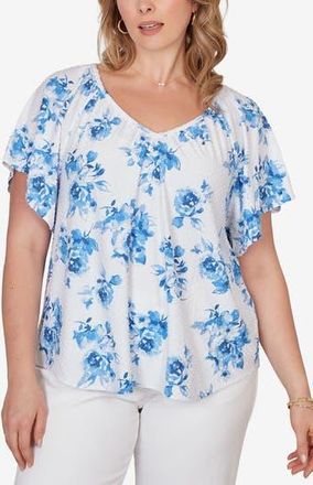 Ruby Rd. Floral Print Eyelet Top in White Multi at Nordstrom Rack, Size 1 X