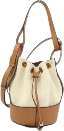 Loewe Pre-owned Bucket Bags, female, Beige, Size: ONE SIZE Pre-owned Balloon Small Canvas Calf Shoulder Bag