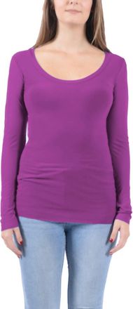 Petit Pois by Viviana G Scoop Neck Long Sleeve Mesh Tee In Fucshia
