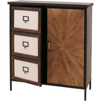 Hhg [NON UTILIZZATO] Com&ograve; da farmacia HHG-301, armadio alto con scomparti, credenza look vintage shabby 94x80x35 cm, naturale chiaro