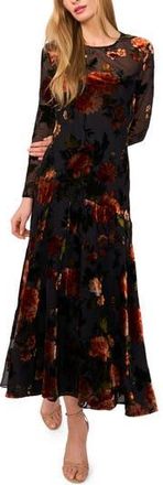 Ted Baker Floral Velvet Burnout Long Sleeve Dress in Rich Black at Nordstrom Rack, Size 2